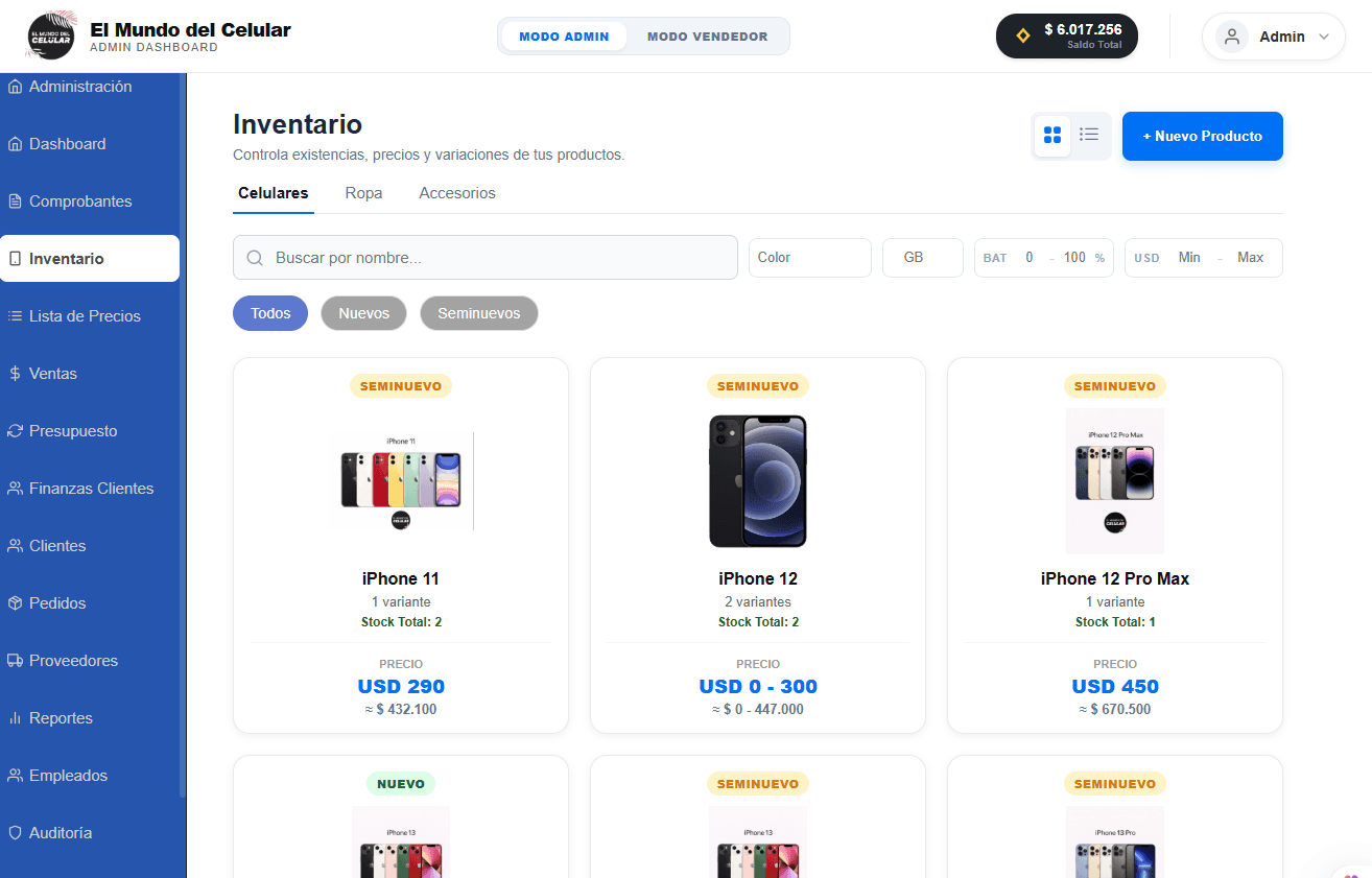 Vista del proyecto Sistema de gestión comercial