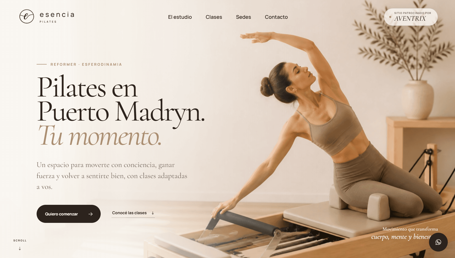 Página web de Esencia Pilates desarrollada por Aventrix